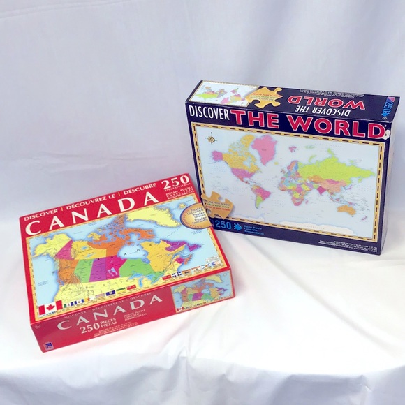 SALE Sealed puzzles with posters Geography Canada & World maps 250pc homeschool - Picture 2 of 11